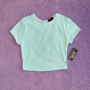 Faded Rose light blue crop top with open back lace up
